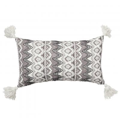 Logan & Mason Chelsea Charcoal Printed & Embellished Cotton Decorator Cushion | 35x60 | Charcoal